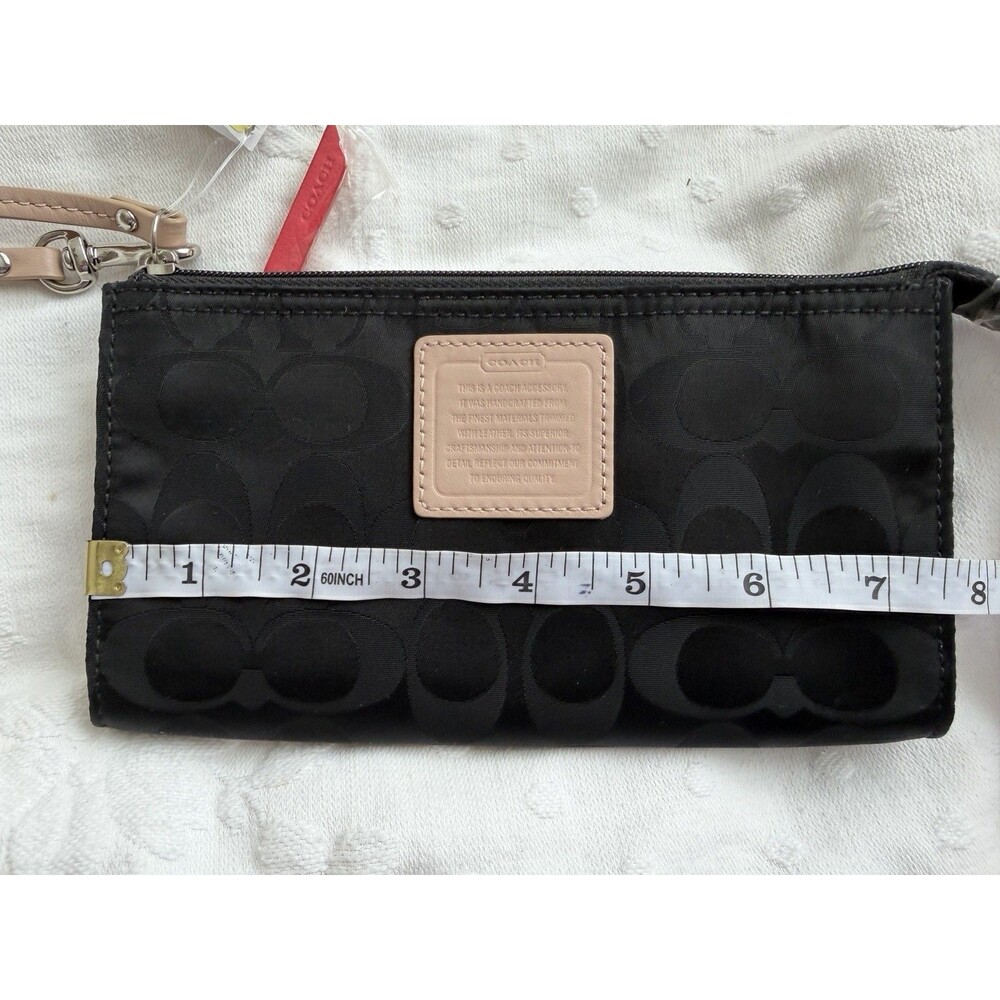 Coach Black Signature Nylon Wristlet Wallet Hot Pink And Black NWT - Picture 7 of 8